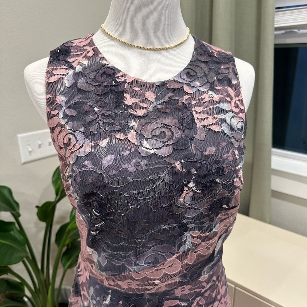 DKNY Pink & Gray Floral Lace Mini Dress - Picture 3 of 10